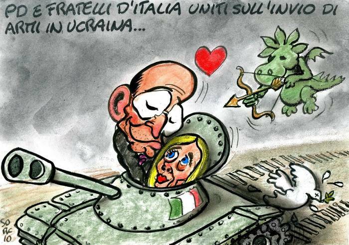 Meloni e Letta: due cuori e un carrarmato