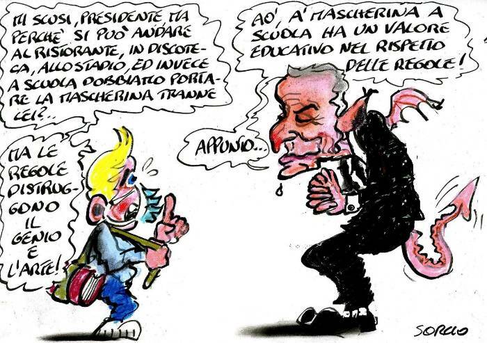 Il premier Draghi e la mascherina