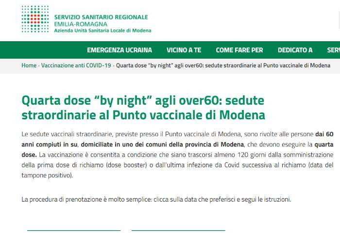 Vaccino, l'Ausl di Modena lancia la quarta dose 'by night'