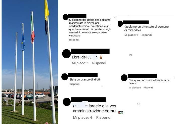 Mirandola: furto della bandiera israeliana, messaggi antisemiti e minaccia di attentati sui social del Comune