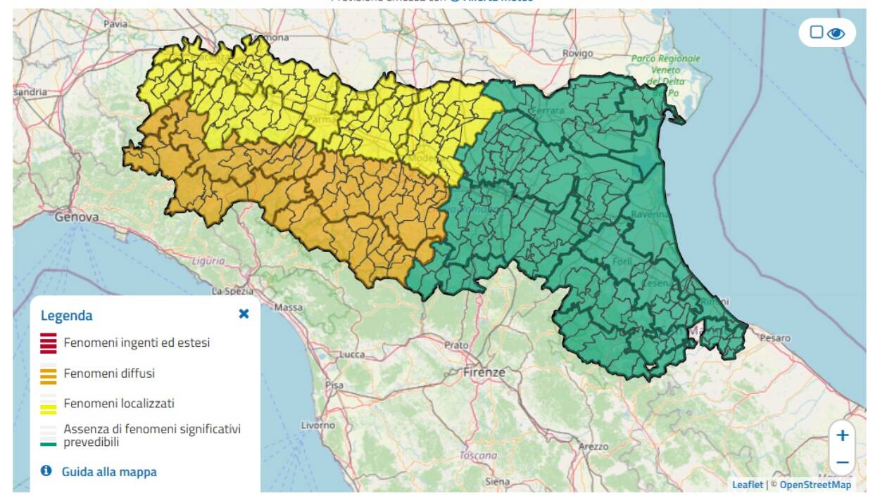 Maltempo, domani allerta arancione in Emilia centrale