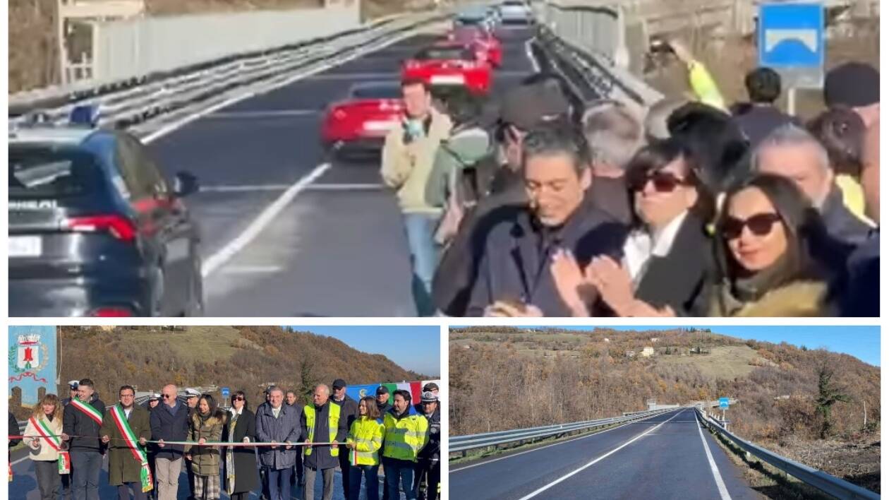 Surreale passerella di Ferrari e autorità per la riapertura esclusiva del viadotto: la cerimonia stile 'Fantozzi' che offusca un lavoro eccezionale