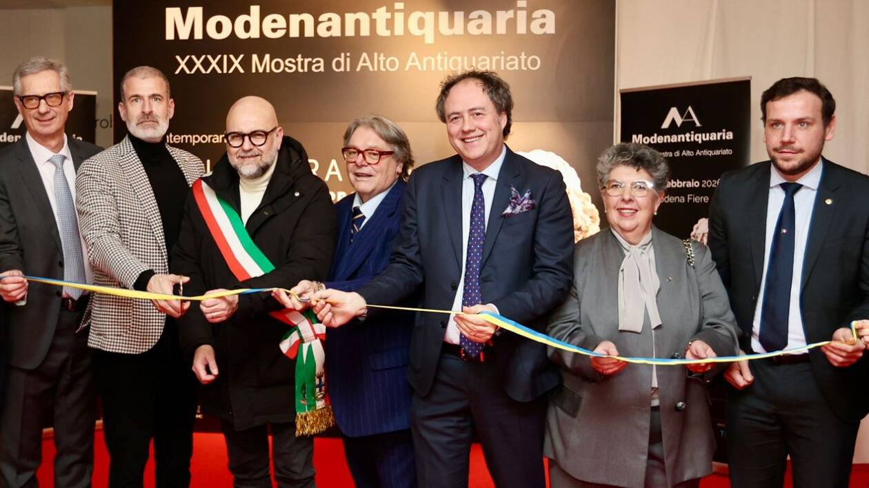 Modenantiquaria, taglio del nastro con Mezzetti, Zanca, Dondi e Negrini