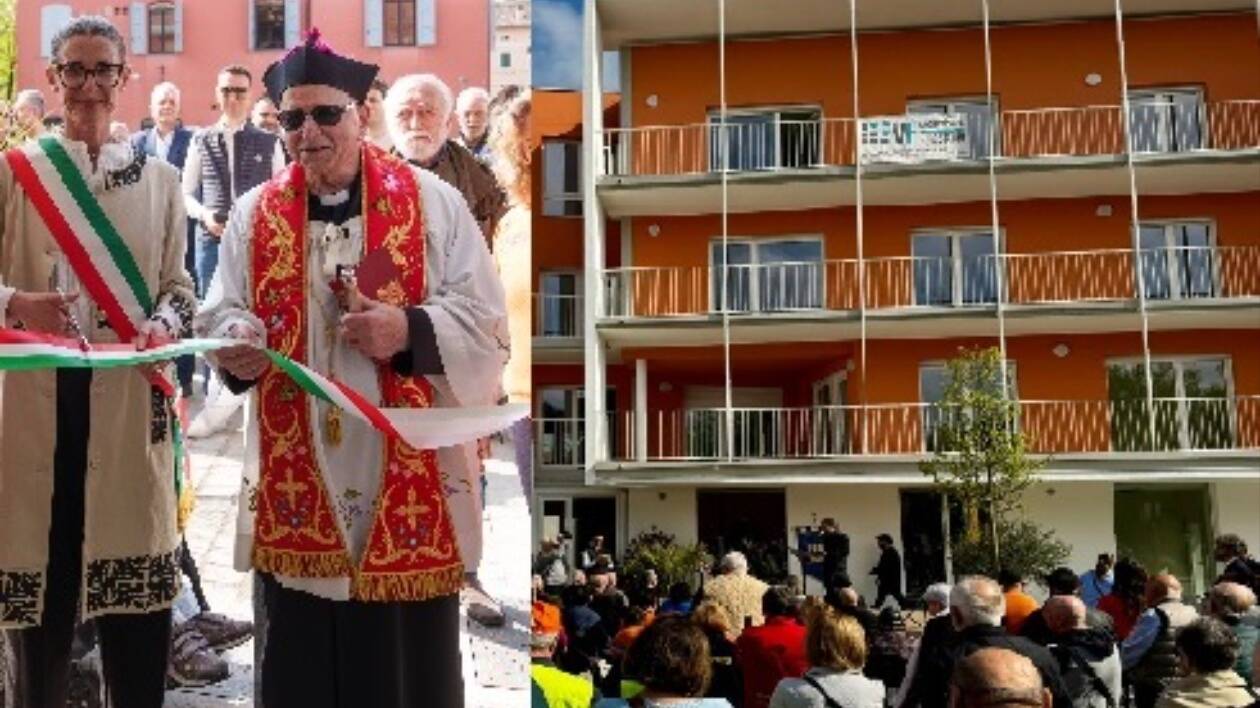 Soliera: taglio nastro, benedizione e in fila ad ammirare il condominio solidale