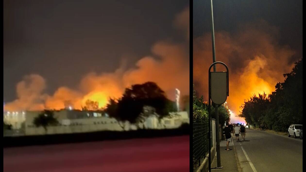 Fuochi d'artificio di fianco al carcere, campo a fuoco, case a rischio