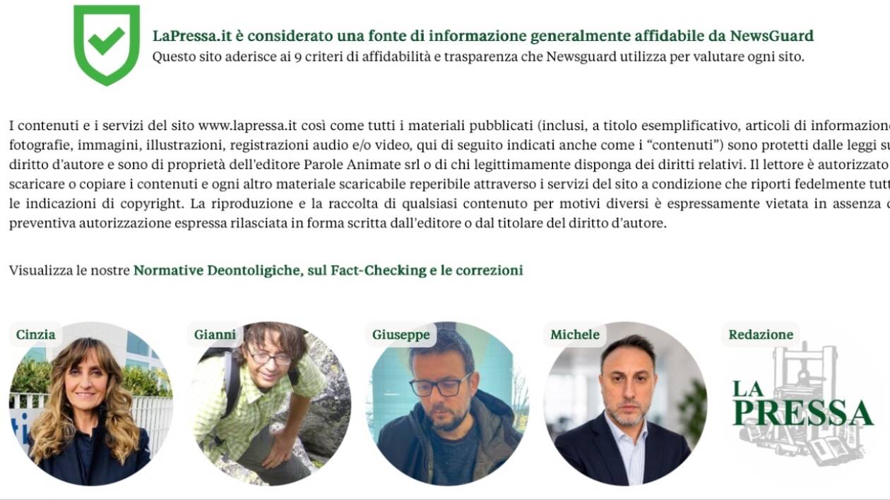 Credibilità e affidabilità, La Pressa ottiene 95 punti su 100 da NewsGuard