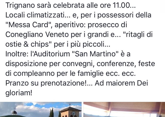 'Prosecco, ostia e patatine', in chiesa arriva l'aperitivo con la Messa Card