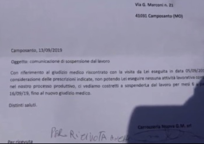 Rientra dal lavoro dopo infortunio, sospeso per 6 mesi, denuncia Si Cobas: 'Licenziamento mascherato'