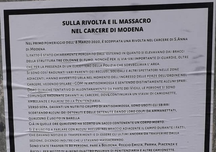 Scontri in carcere, a Modena deliranti scritte inneggiano alla rivolta