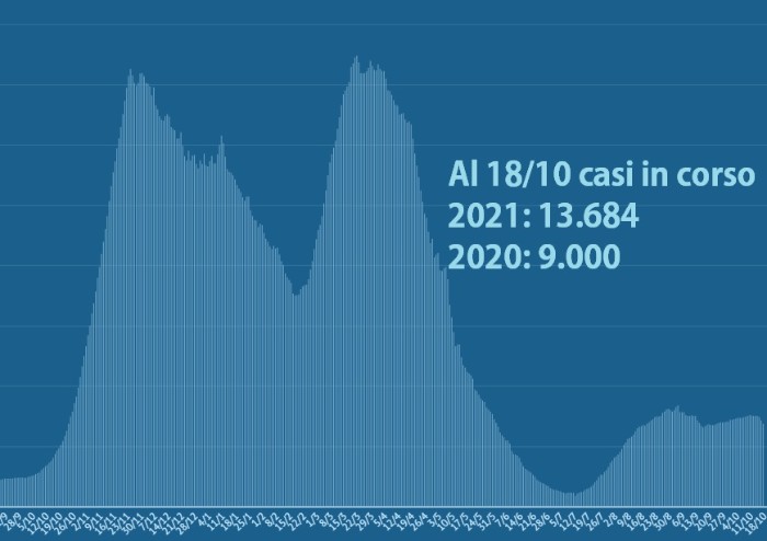 Covid: un anno fa meno casi attivi ma oggi ricoveri e TI ridotte del 60%