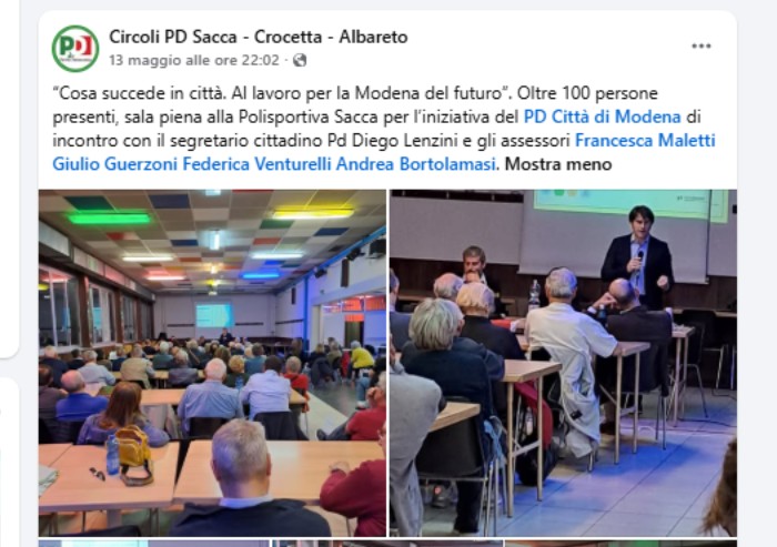 Modena, è successo ancora: il Pd censura il sindaco Mezzetti, all'incontro c'è ma è tagliato dalla galleria di foto