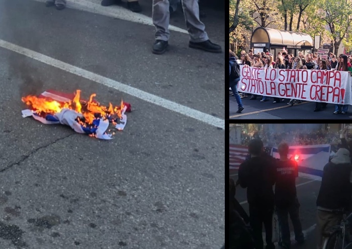 Modena, in mille al corteo: bruciate bandiere di Israele e degli Stati Uniti